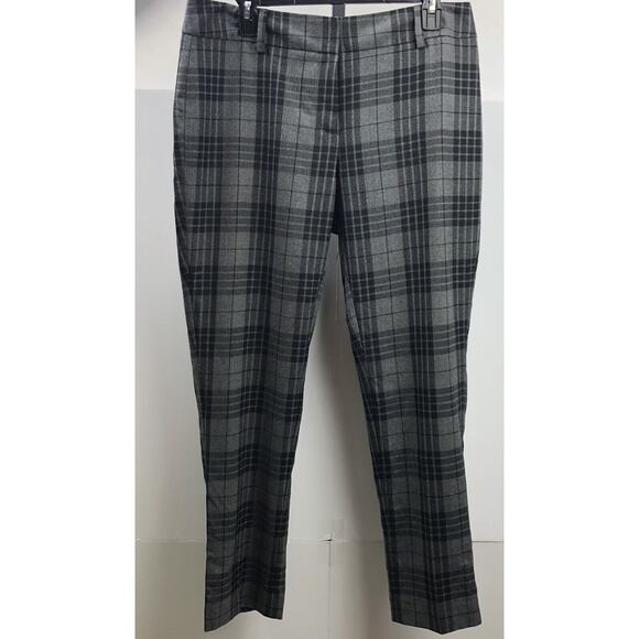 Lands' End Wool Dress Pants Women Petite 10P Grey Plaid Mid Rise Slim Leg Lined - Picture 1 of 12